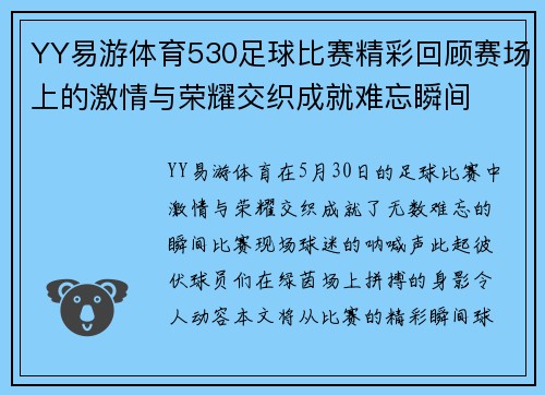 YY易游体育530足球比赛精彩回顾赛场上的激情与荣耀交织成就难忘瞬间